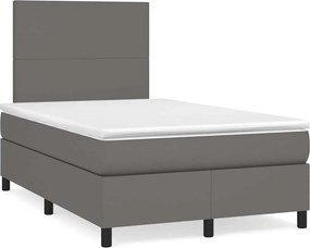 vidaXL Κρεβάτι Boxspring με Στρώμα &amp; LED Γκρι 120x190 εκ. Συνθ. Δέρμα