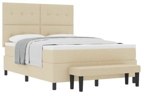 vidaXL Κρεβάτι με Στρώμα & Παγκάκι Κρεμ 140x200 εκ Ύφασμα