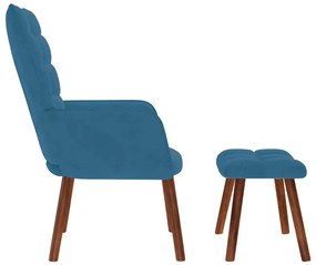 vidaXL Πολυθρόνα Relax Μπλε Βελούδινη με Σκαμπό