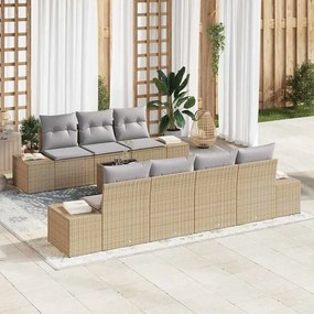 vidaXL Σετ Καναπέ Κήπου 8 Τεμαχίων με Μαξιλάρια σε Μπεζ Χρώμα από Πολυ Ράτανα