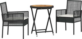 vidaXL Σετ Μπιστρό Κήπου 3 pcs Μαύρο συνθετικό ρατάν