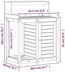 Τραπέζι Κηπουρικής με Ράφια 82,5x50x109,5 εκ. Μασίφ Ξύλο Πεύκου - Λευκό