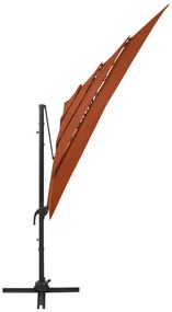 vidaXL Ομπρέλα Κρεμαστή 4 Επιπέδου Τερακότα 250x250εκ +Ιστό Αλουμινίου
