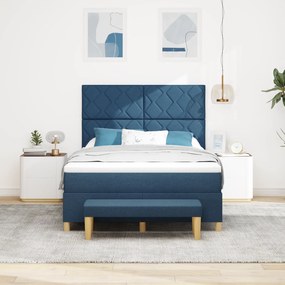 vidaXL Κρεβάτι Box Spring με Στρώμα & Πάγκο Μπλε 160x200 εκ. Ύφασμα