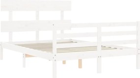 vidaXL Πλαίσιο Κρεβατιού με Κεφαλάρι Λευκό Μασίφ Ξύλο Small Double