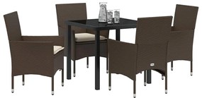 vidaXL Σέτ φαγητού για κήπο με μαξιλάρι 5 pcs Καφέ Πολυ ράταν