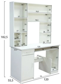 Γραφείο με Βιβλιοθήκη-Ραφιέρα Status Λευκό 120x55,5x182,5 εκ.