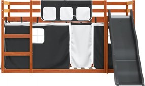 vidaXL Κουκέτα με Τσουλήθρα και Κουρτίνες Λευκή και Μαύρη 90x200 εκ.