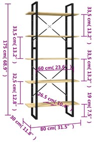 vidaXL Βιβλιοθήκη με 5 Ράφια 80 x 30 x 175 εκ. από Ξύλο Πεύκου