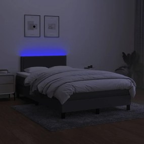 vidaXL Κρεβάτι Boxspring με Στρώμα &amp; LED Σκ.Γκρι 120x190εκ. Υφασμάτινο