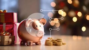 Intra Συλλεκτικό Ξύλινο Παζλ Plywood 4mm - Ροζ κουμπαράς με δώρα και νομίσματα για τα Χριστούγεννα Σε Ξύλινο Κουτί - Διαστάσεις: 10x10 cm – 25 κομμάτια