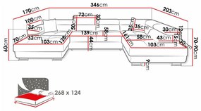 Γωνιακός Καναπές Comfivo S103, Λειτουργία ύπνου, Αποθηκευτικός χώρος, 346x203x70cm, Πόδια: Πλαστική ύλη, Μέταλλο | Epipla1.gr