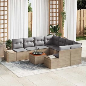 vidaXL Σετ Καναπέ Κήπου με μαξιλάρι 9 pcs Μπεζ Πολυ ράταν
