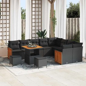 vidaXL Σετ Καναπέ Κήπου 12 pcs Μαύρο 80 x 80 x 71 cm συνθετικό ρατάν