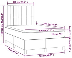 Κρεβάτι Boxspring με Στρώμα Ανοιχτό Γκρι 120x190 εκ. Βελούδινο - Γκρι