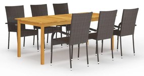 vidaXL Σετ Τραπεζαρίας Κήπου 7 Τεμαχίων Καφέ