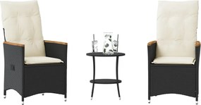 vidaXL Σετ Επίπλων Bistro 3 τεμ. Μαύρο Συνθετ. Ρατάν με Μαξιλάρια