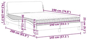 Κρεβάτι με Στρώμα Ανοιχτό Γκρι 140x190 εκ. Βελούδινο - Γκρι