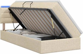 vidaXL LED Κρεβάτι αποθήκευσης με στρώμα Κρεμ 100 x 200 cm Ύφασμα