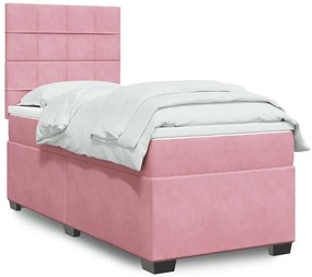 vidaXL Κρεβάτι Boxspring με Στρώμα Ροζ 90x190 εκ. Βελούδινο