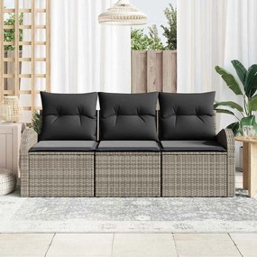 vidaXL Σετ Καναπέ Κήπου με μαξιλάρι 3 pcs Γκρι Πολυ ράταν