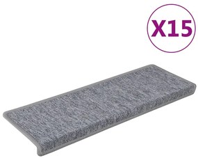 vidaXL Πατάκια Σκαλιών 15 τεμ. Ανοιχτό Γκρι 65x21x4 εκ. με Ορθογώνια Άκρη