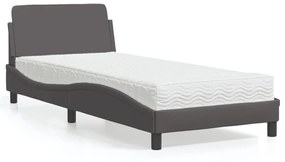 Κρεβάτι με Στρώμα Γκρι 90x200 εκ. από Συνθετικό Δέρμα