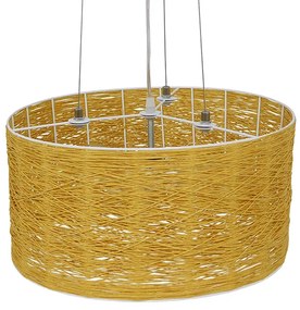 GloboStar® MADAGASKAR 01630 Vintage Κρεμαστό Φωτιστικό Οροφής Τρίφωτο 3 x E27 Καφέ Ξύλινο Rattan Φ40 x Υ22cm