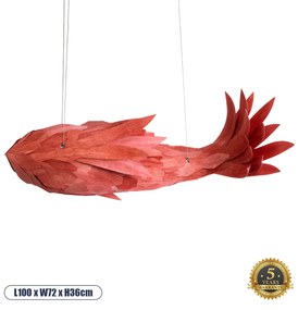 02361 GloboStar® GLOBOSTAR® GOURAMI 02361 Μοντέρνο Κρεμαστό Φωτιστικό Οροφής με Ντουί 1 x E27 AC 220-240V IP20 - Κόκκινο - Μ100 x Π72 x Υ36cm