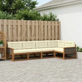 vidaXL Σειρά Καναπέ Εξωτερικού 5 pcs Φυσικό και Κρέμα
