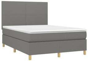 vidaXL Κρεβάτι Boxspring με Στρώμα &amp; LED Σκ.Γκρι 140x190εκ. Υφασμάτινο