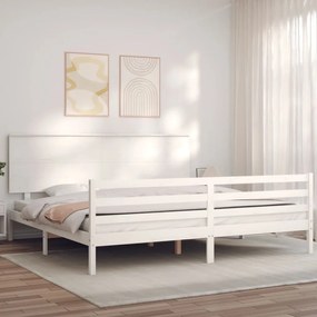 vidaXL Πλαίσιο Κρεβατιού με Κεφαλάρι Λευκό 200x200 εκ. Μασίφ Ξύλο