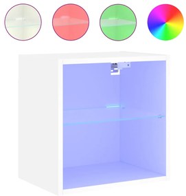 vidaXL Κομοδίνα Επιτοίχια με Φώτα LED 2 Τεμ. Λευκά