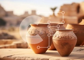 Intra Συλλεκτικό Ξύλινο Παζλ Plywood 4mm - Πήλινα βάζα σε πέτρινο τραπέζι στην έρημο Σε Ξύλινο Κουτί - Διαστάσεις: 10x10 cm – 25 κομμάτια