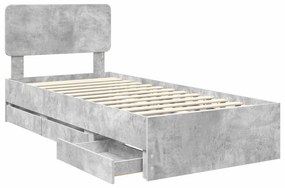 vidaXL Σκελετός Κρεβατιού Σκυρόδεμα Γκρι 90 x 190 cm Μηχανήματος Ξύλο