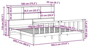 Κρεβάτι Βιβλιοθήκη Χωρίς Στρώμα 180x200 εκ Μασίφ Ξύλο Πεύκου - Καφέ