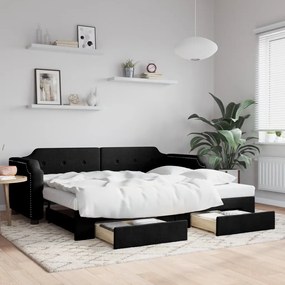 Καναπές Κρεβάτι Συρόμενος Μαύρος 100x200εκ Υφασμάτινος Συρτάρια - Μαύρο