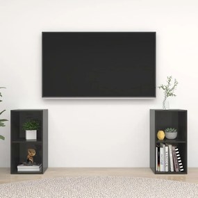 Έπιπλα Τηλεόρασης 2 τεμ. Γυαλ. Γκρι 72x35x36,5 εκ. Επεξ. Ξύλο