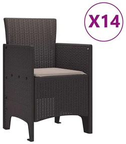 vidaXL Σέτ φαγητού για κήπο 15 pcs Καφέ Rattan Polt