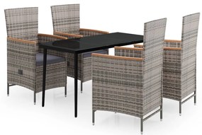 vidaXL Σετ Τραπεζαρίας Κήπου 5 Τεμαχίων Γκρι με Μαξιλάρια