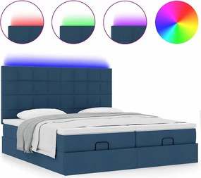 vidaXL Οθωμανικό κρεβάτι με στρώματα &amp; LEDs Μπλε 180x200cm ύφασμα