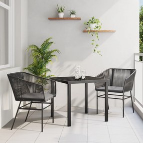 vidaXL Σετ 3 Τεμαχίων Τραπεζαρίας Κήπου με Μαξιλάρια Μαύρο Πολυ Ρατάν