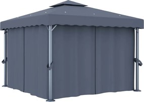 vidaXL Κιόσκι με Κουρτίνα και Φωτάκια LED Ανθρακί 3 x 3 μ.