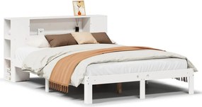 vidaXL Κρεβάτι Βιβλιοθήκη Χωρίς Στρώμα Λευκό 135x190 εκ Μασίφ Πεύκο