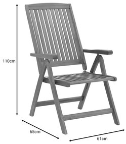 Πολυθρόνα 5 θέσεων Zerco pakoworld πτυσσόμενη ξύλο ακακίας φυσικό 61x65x110εκ