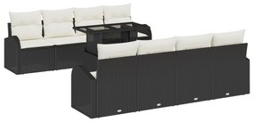 vidaXL Σετ 9 Τεμαχίων Καναπέ Κήπου με Μαξιλάρια Μαύρο Πολυ Ρατάν