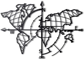 Διακοσμητικό Τοίχου World Map Compass 805BSG1136 65x95cm Black Wallity Metal