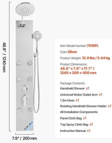 VEVOR Shower Panel Tower System Stainless Steel Column Rainfall Head Massage Jet