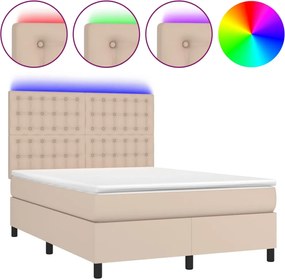 vidaXL Κρεβάτι Boxspring Στρώμα&amp;LED Καπουτσίνο 140x200 εκ. Συνθ. Δέρμα