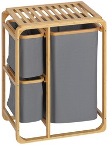HOMCOM Καλάθι απλύτων από μπαμπού, 3 αποσπώμενα καλάθια, 50 cm x 32 cm x 69,7 cm, φυσικό γκρι